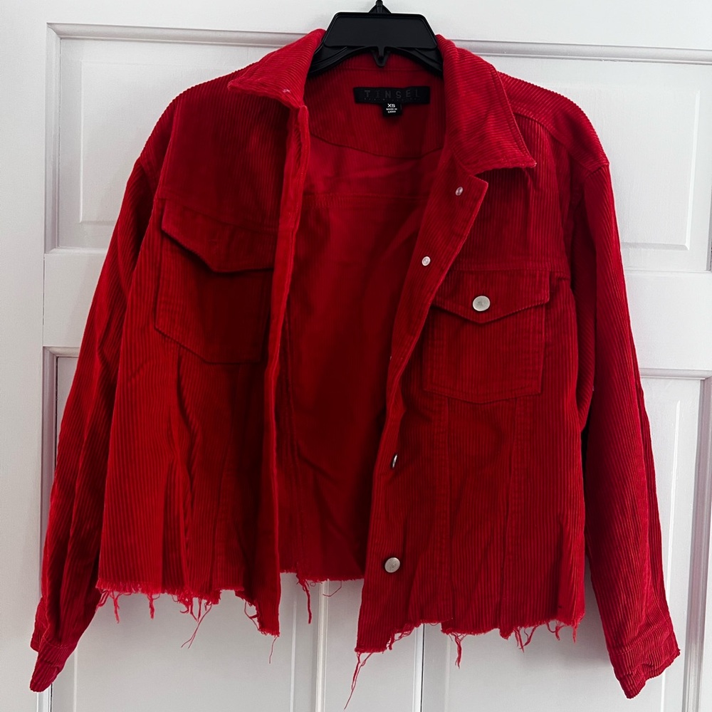 Tinsel Vibrant Red Corduroy distressed relaxed fit Jacket Size XS